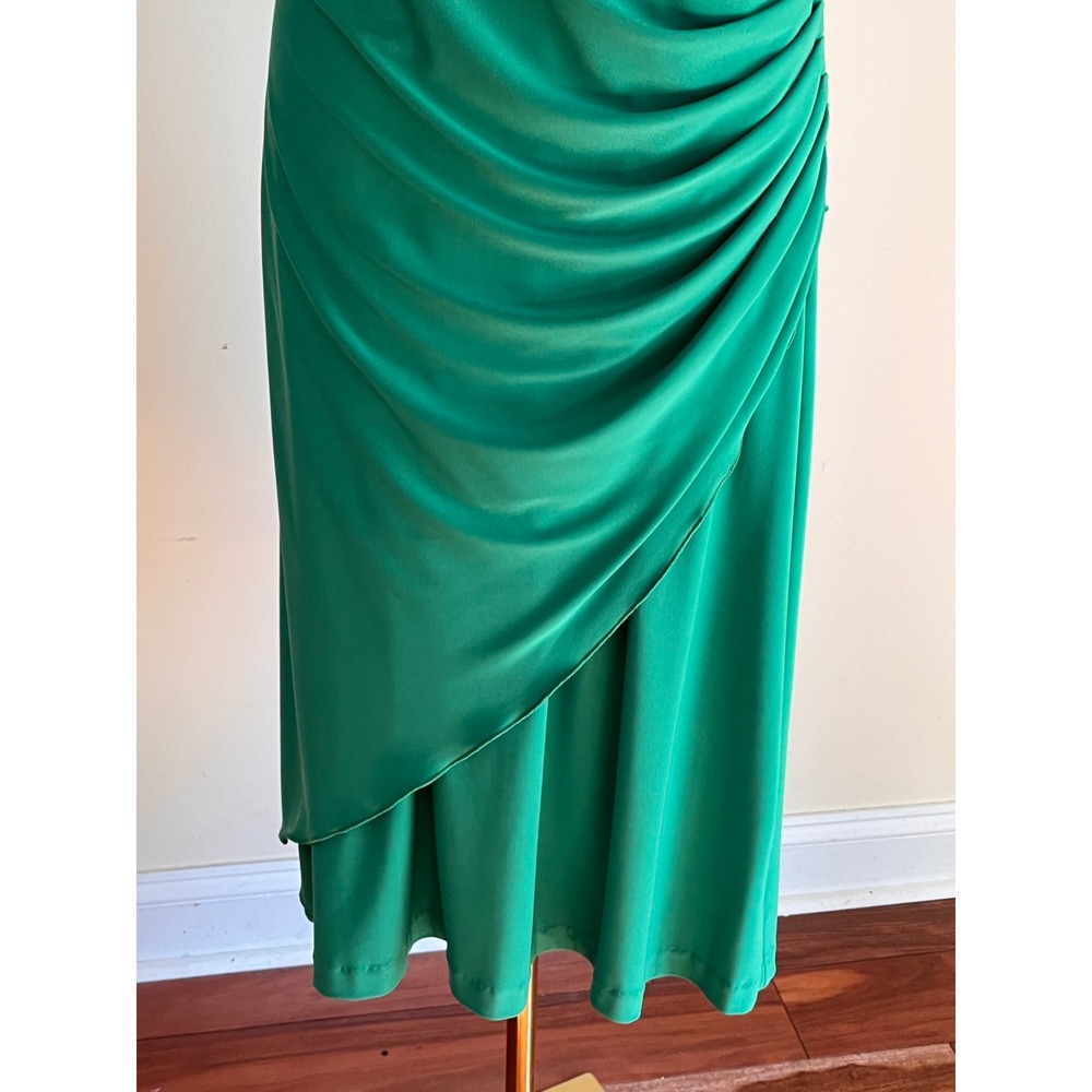 Janine London Paris New York Green Draped Ruched Jersey Dress Vintage Large - Picture 5 of 6